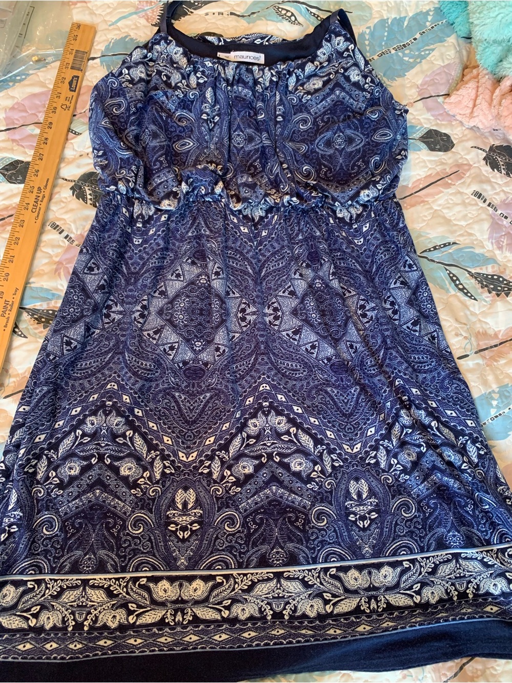 Maurices Navy and White Strapless Paisley Dress